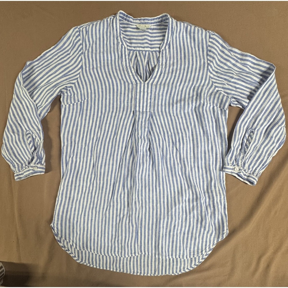 L.L. Bean 3/4 Sleeve Striped 100% Linen Tunic-Small-Preppy-Coastal
